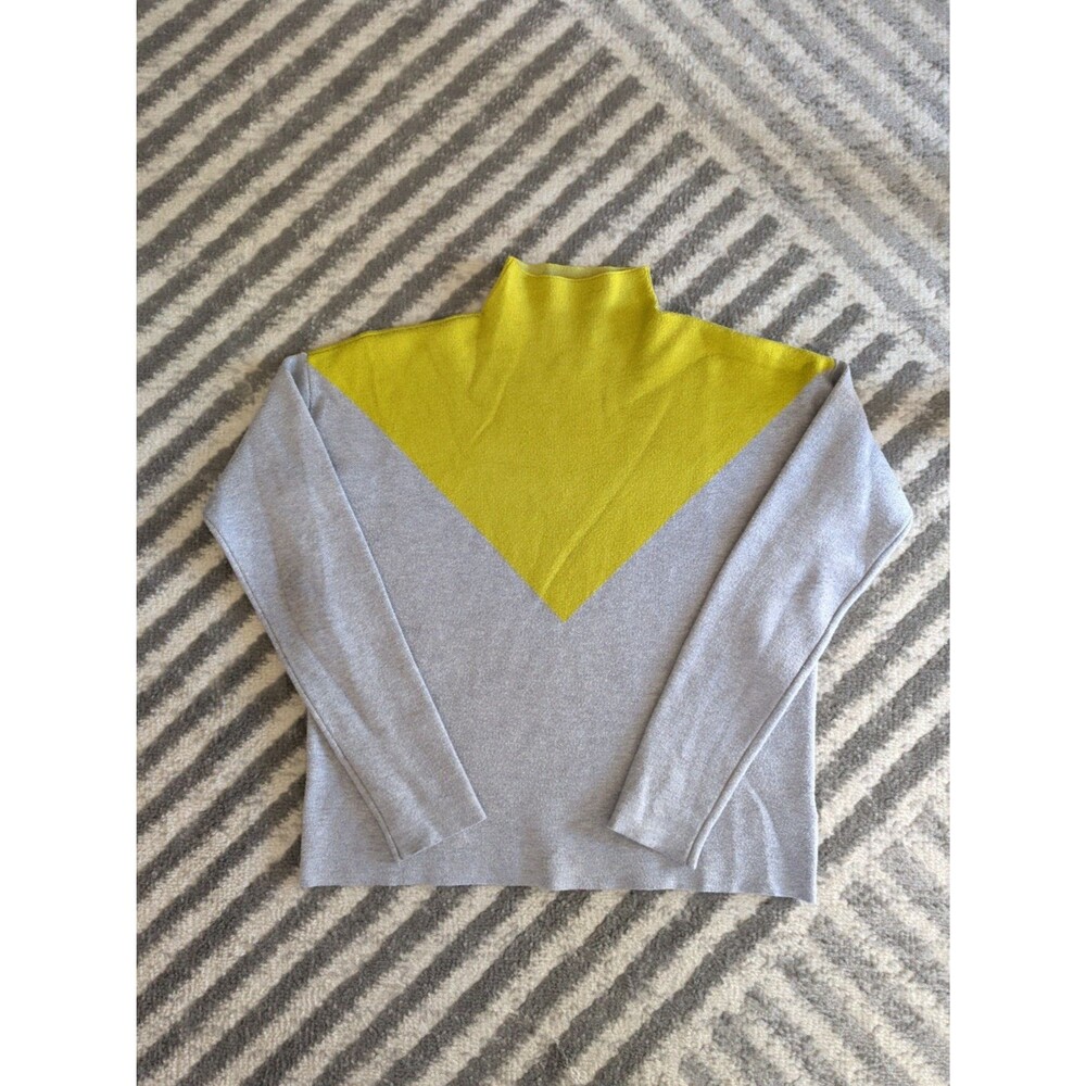 Cynthia Rowley Mock Neck Sweater XS Gray Lime Green Mod Casual Preppy Minimalist